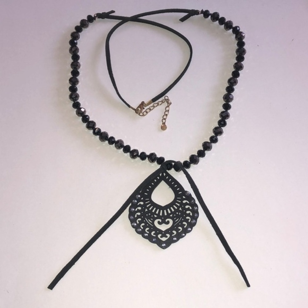 Elegant Black Glass Beaded Boho Necklace